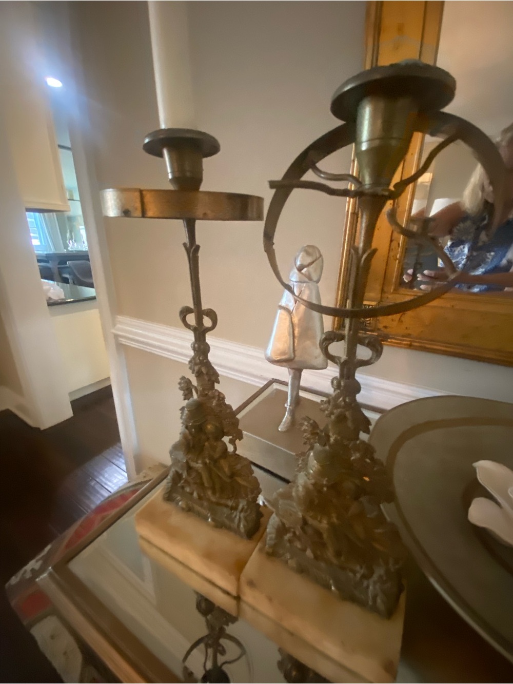 Antique-Style Brass Candle Holders with Marble Base - Brass  bronze Victorian